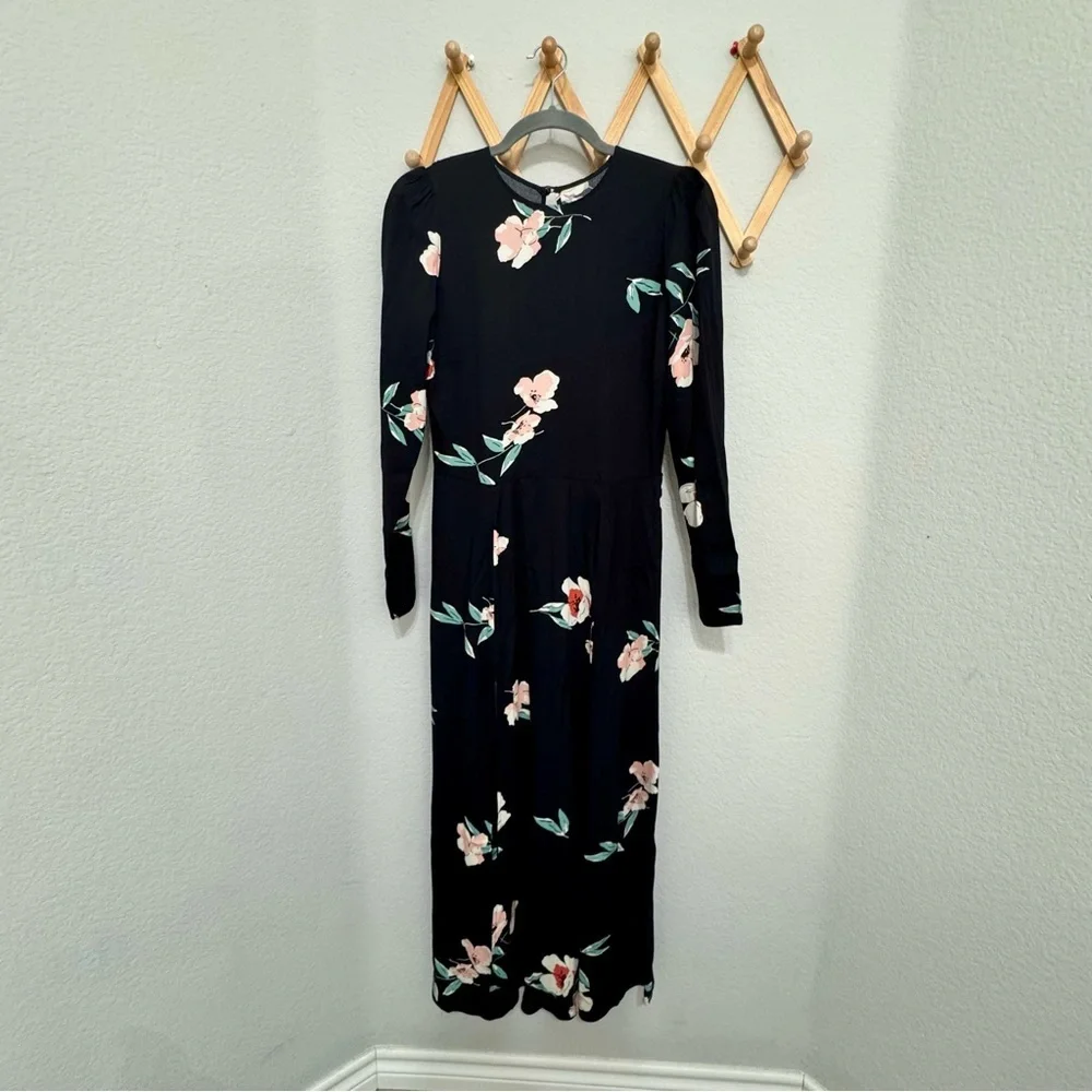 Reformation Vanessa Floral Ornament Rayon Blend Slit Longsleeve Dress Size 4